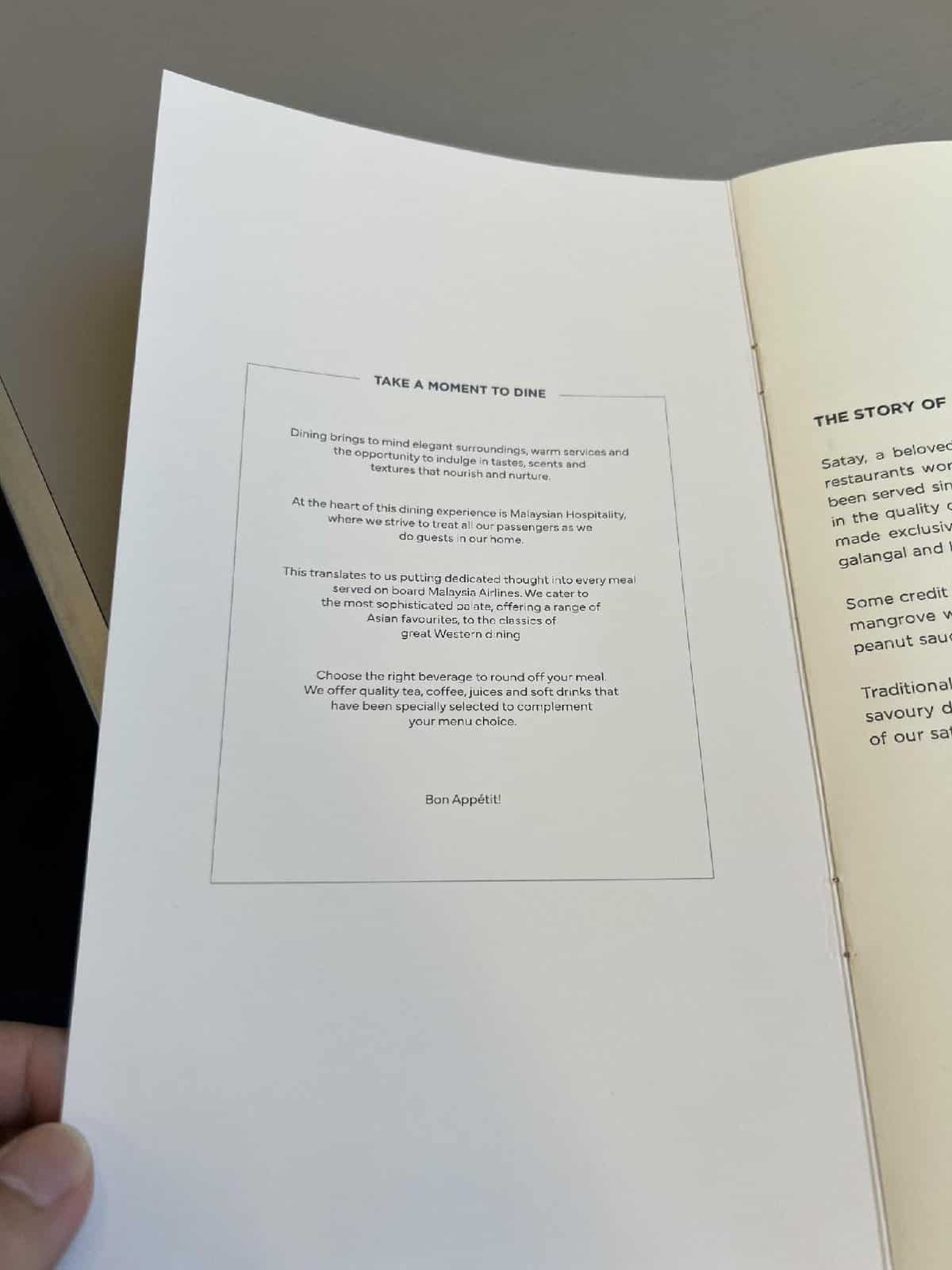 Open airline dining menu