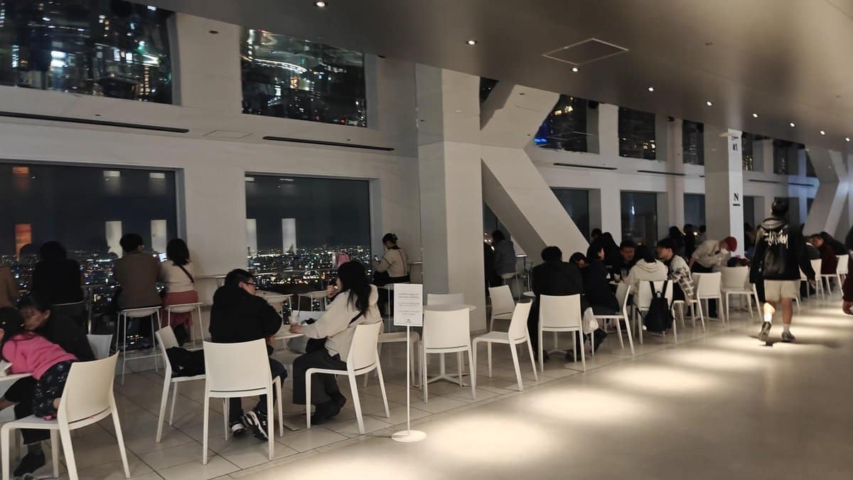 People dining with cityscape view