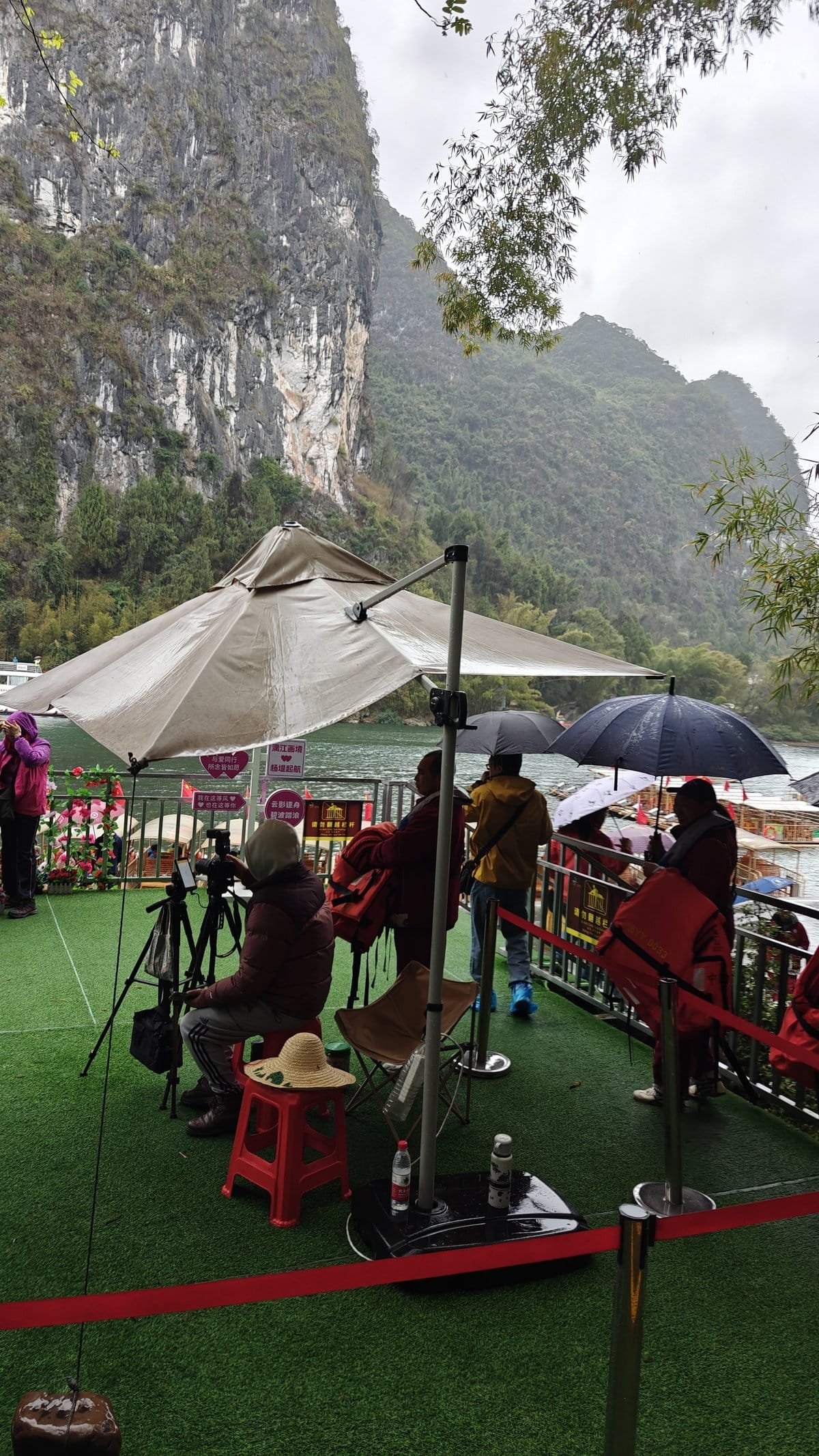 Photo opportunity area at dock with tripods and