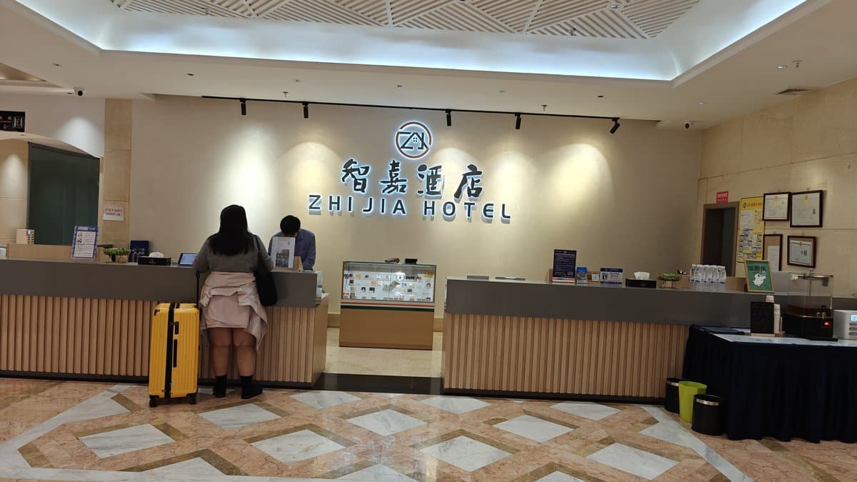 Reception desk with branding