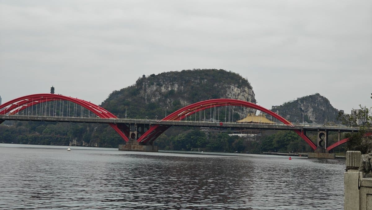 Red bridge panorama pagoda hill