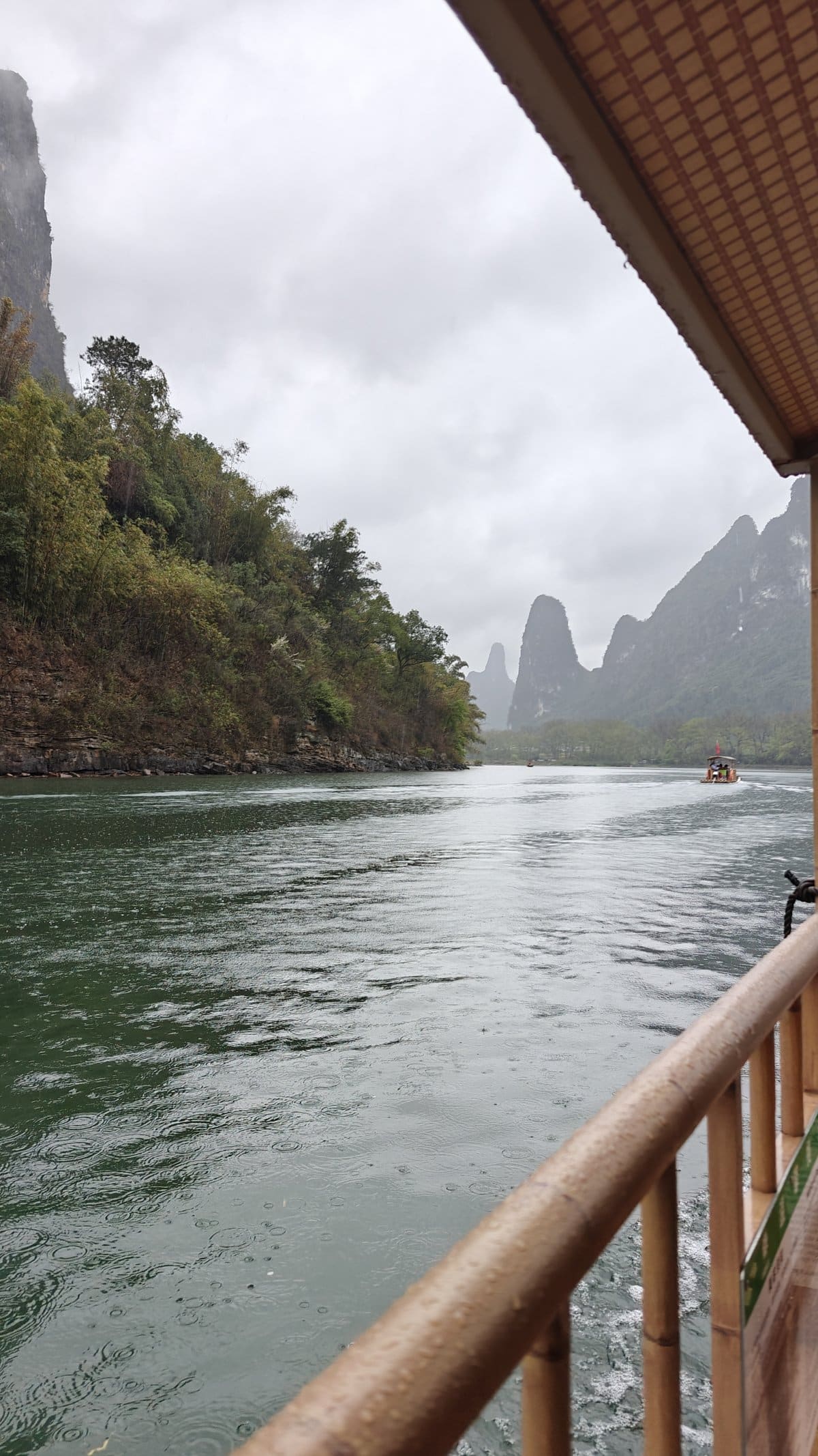 River stretching between misty banks