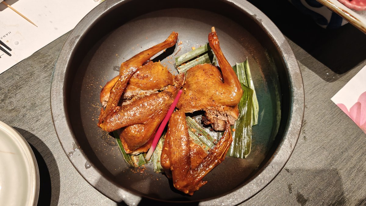 Roasted whole pigeon in pot