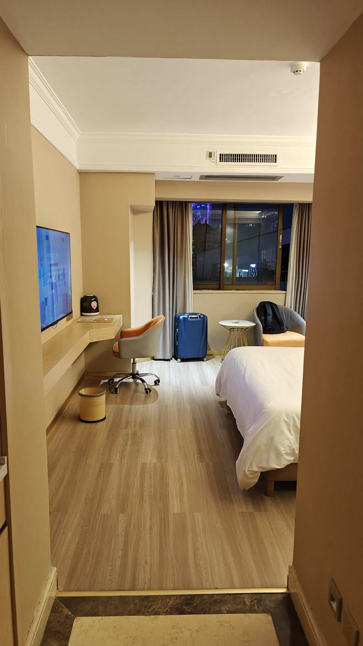 Room overview with night city view