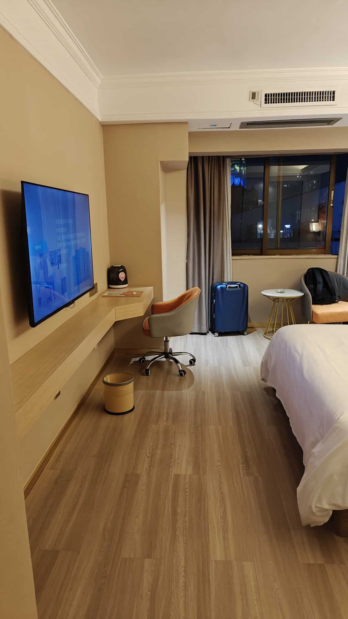 Room view toward window and desk