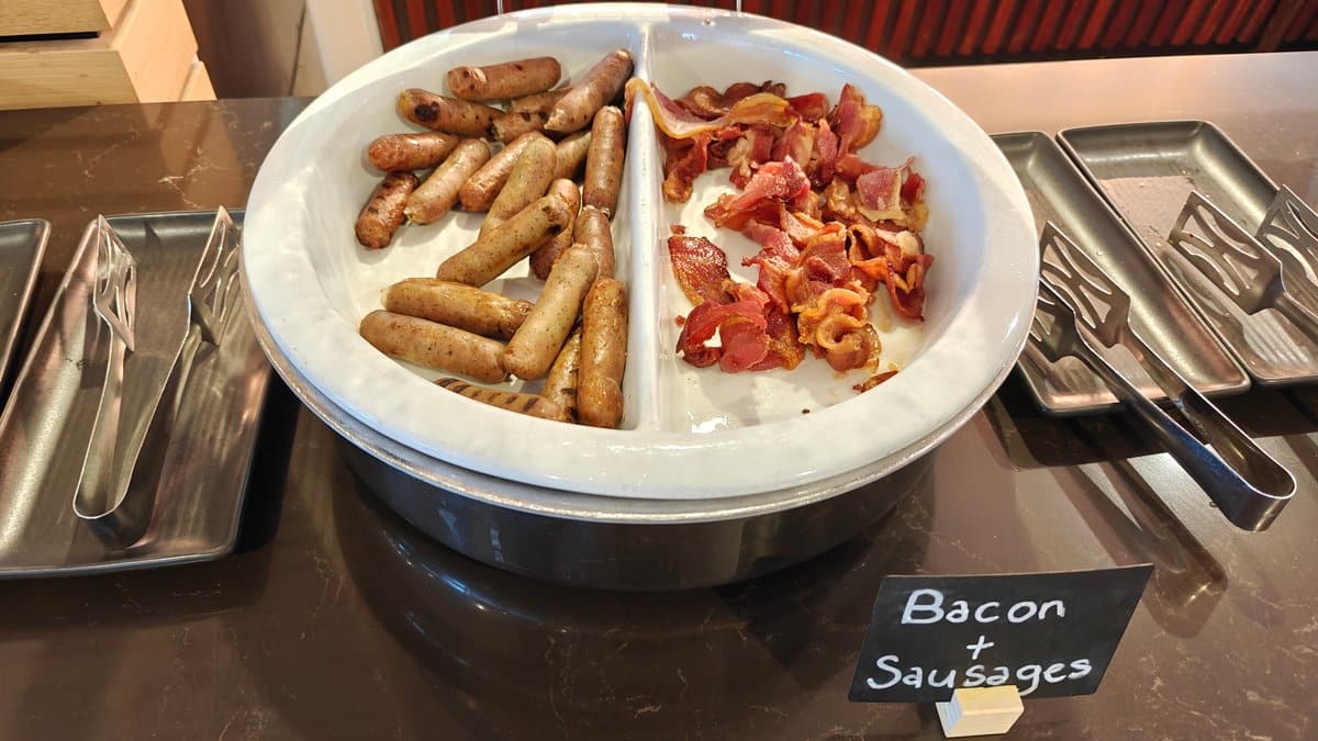 Sausages and bacon breakfast