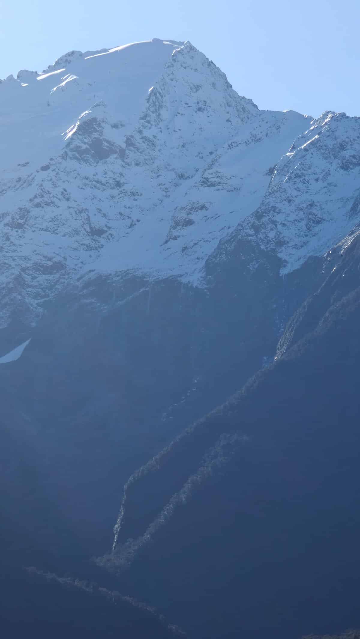 Snow peak and waterfall