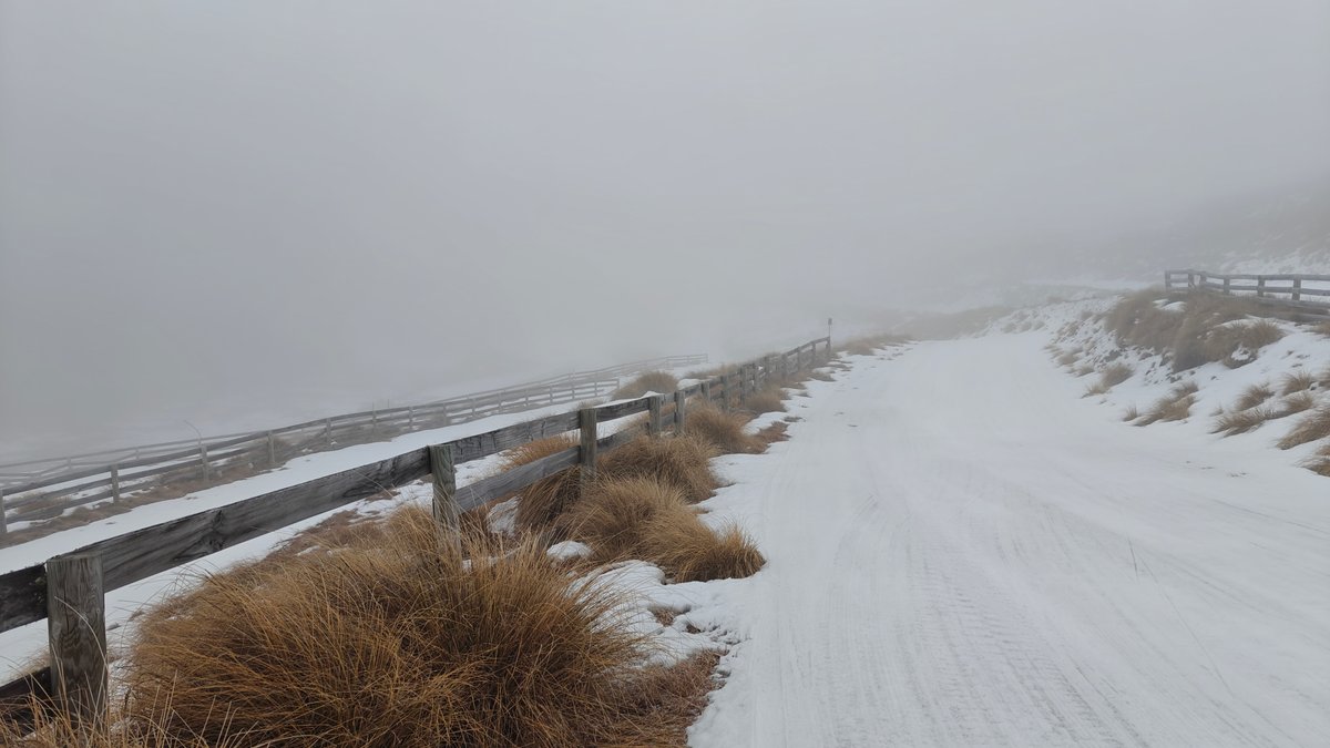 Snowy fenced alpine track