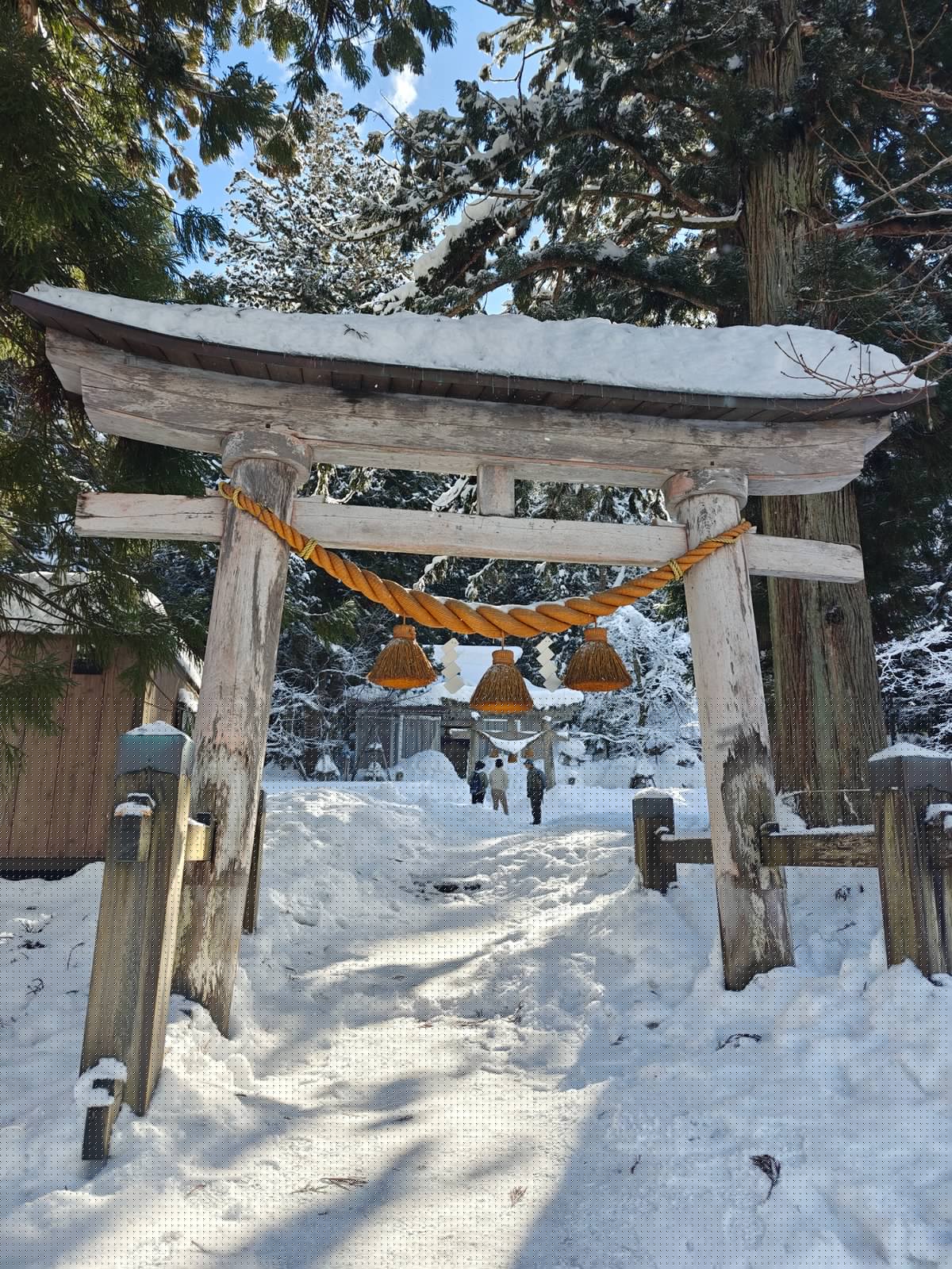 Snowy torii with sacred rope