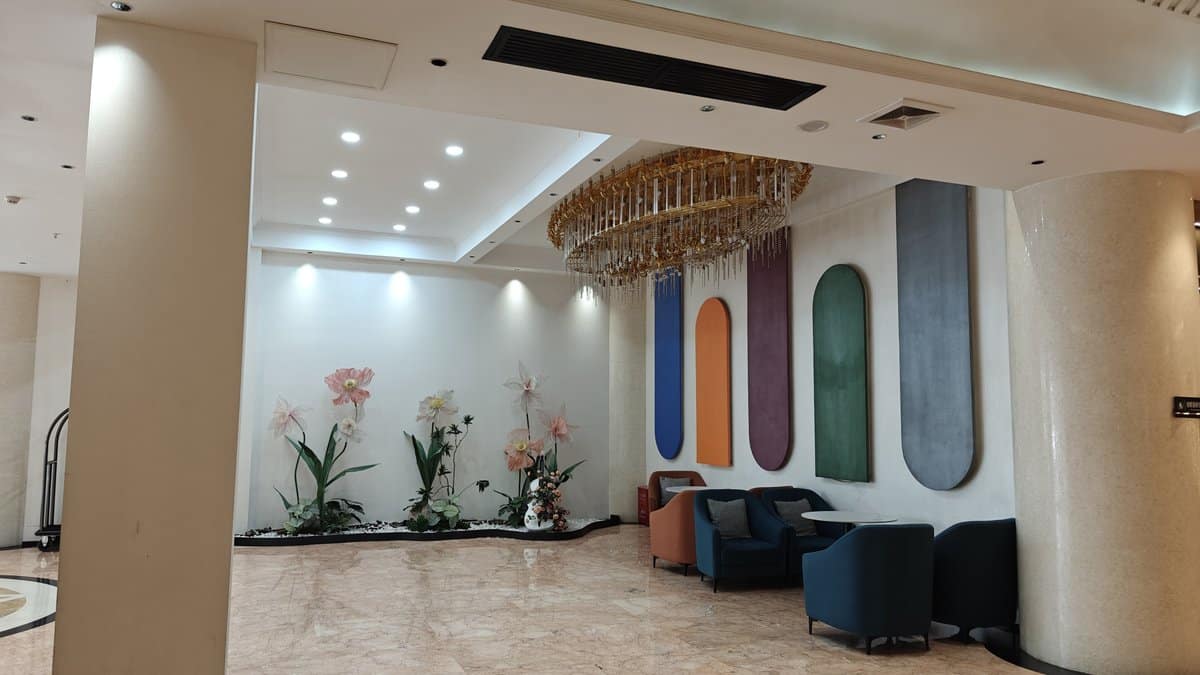 Spacious elegant hotel lobby