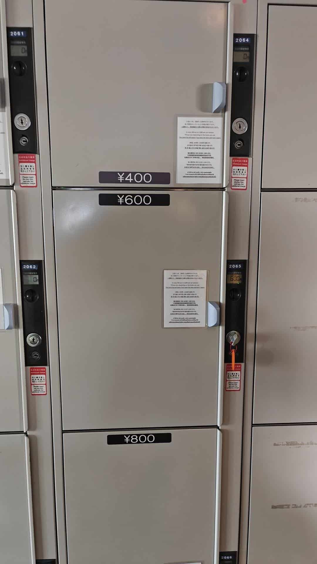 Stacked lockers with payment labels