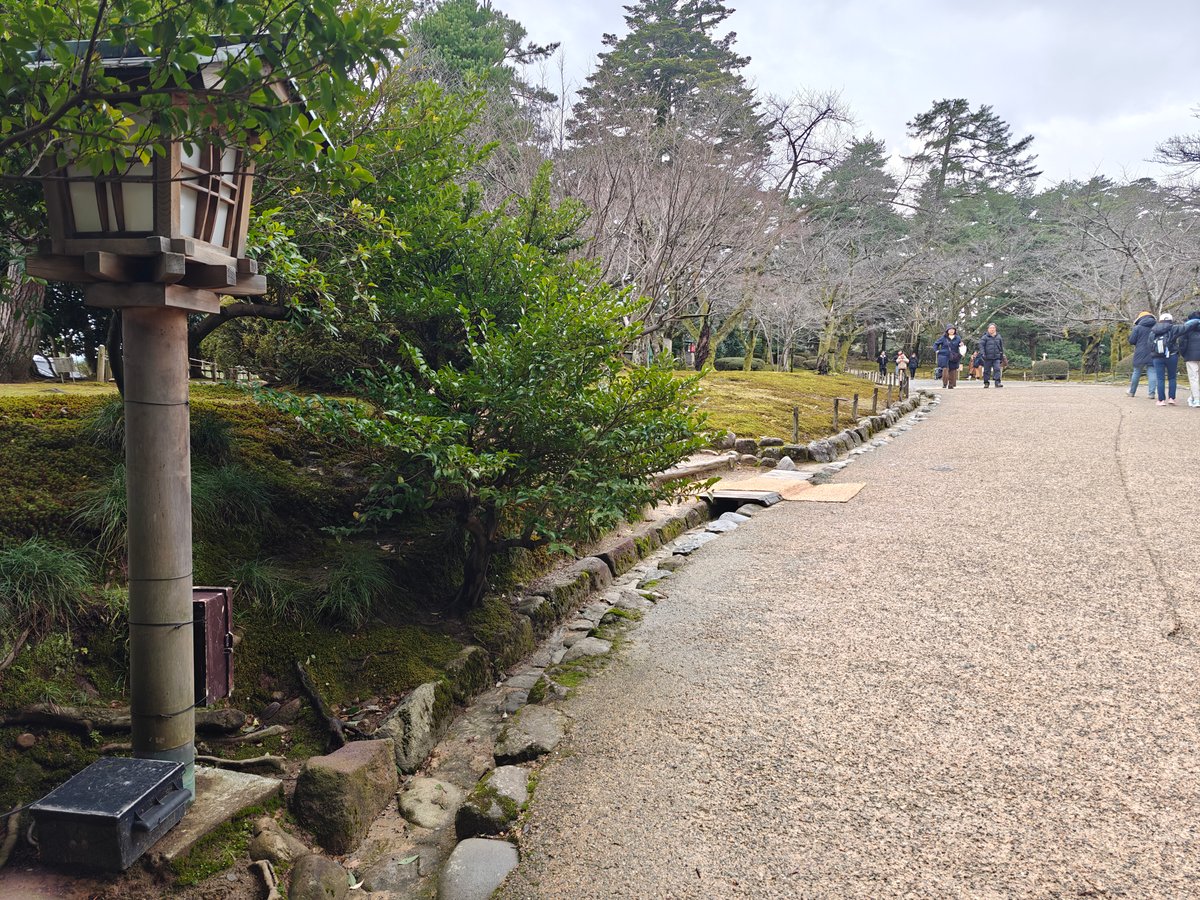 Stone lantern by moss bank
