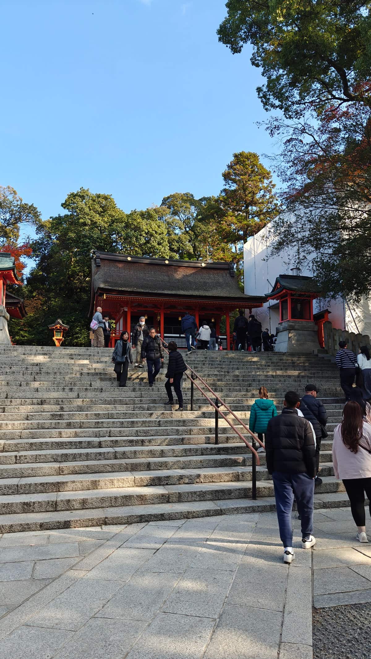 Stone steps rising to a shrine building with