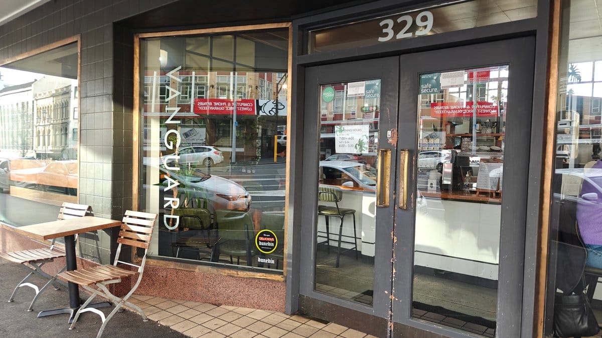 Street frontage of Vanguard Specialty Coffee, glass doors