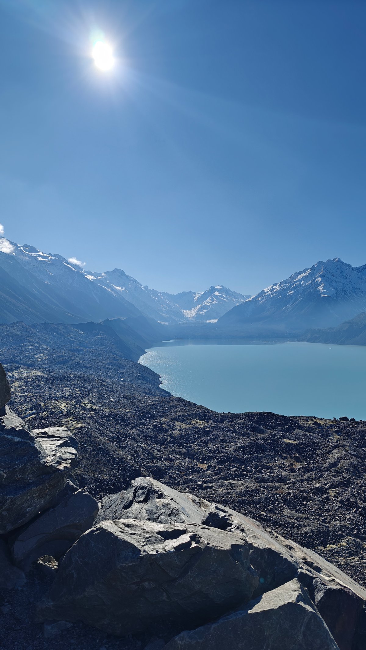 Tasman Lake stretching up glacial valley