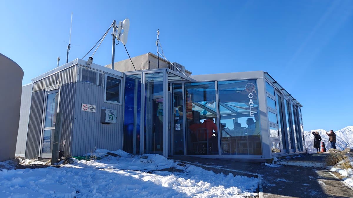 The Astro Cafe itself: a low glass-walled cafe