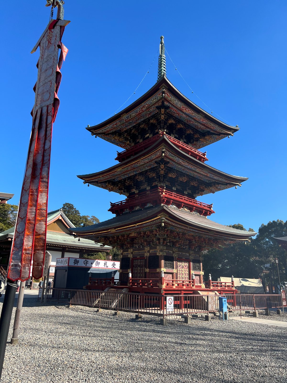 Three-storied pagoda vivid tiers
