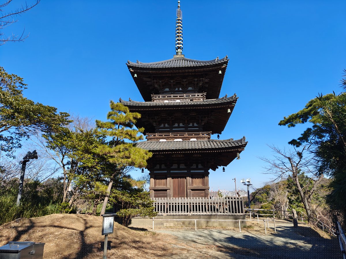 Three-story pagoda on hilltop