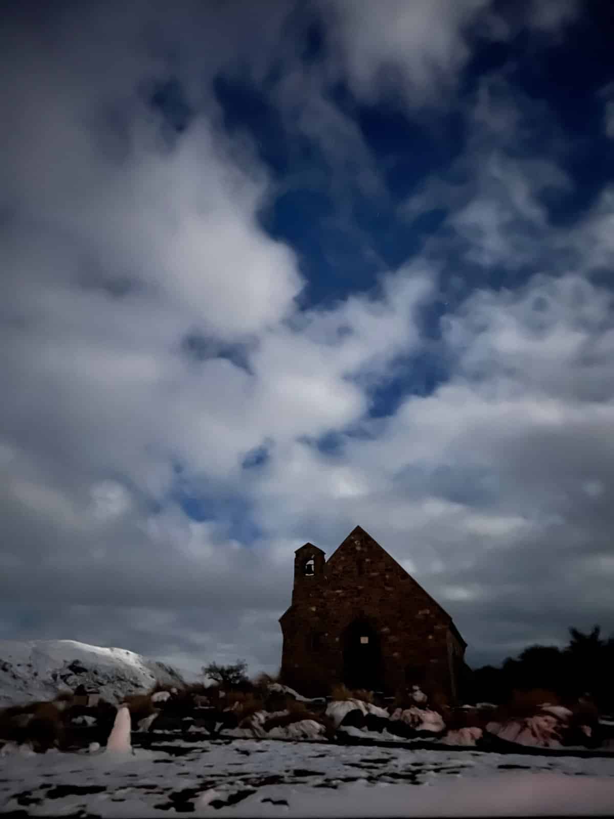 Tiny church vast winter sky