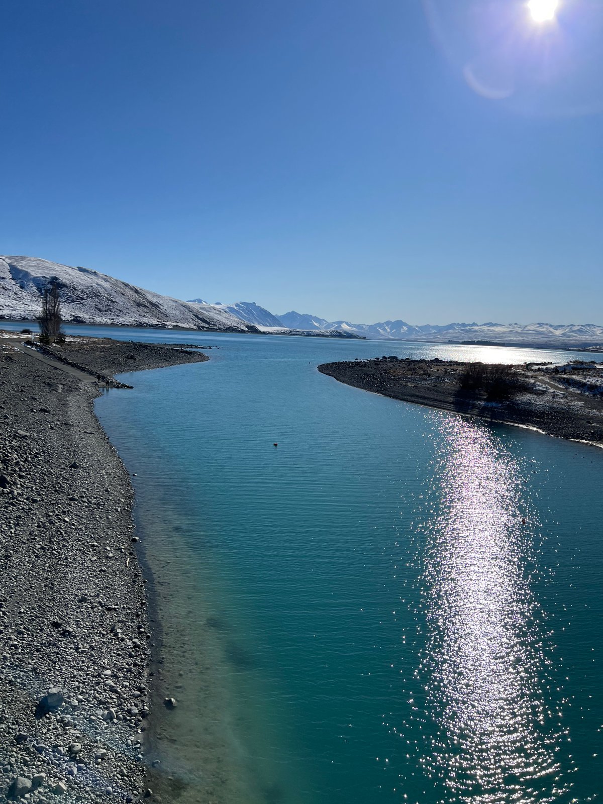 Turquoise lake outlet elevated view