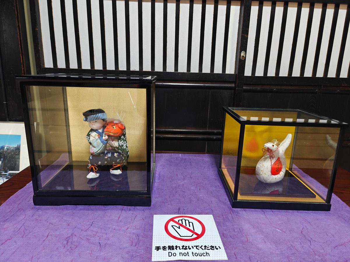 Two glass cases on a purple cloth holding