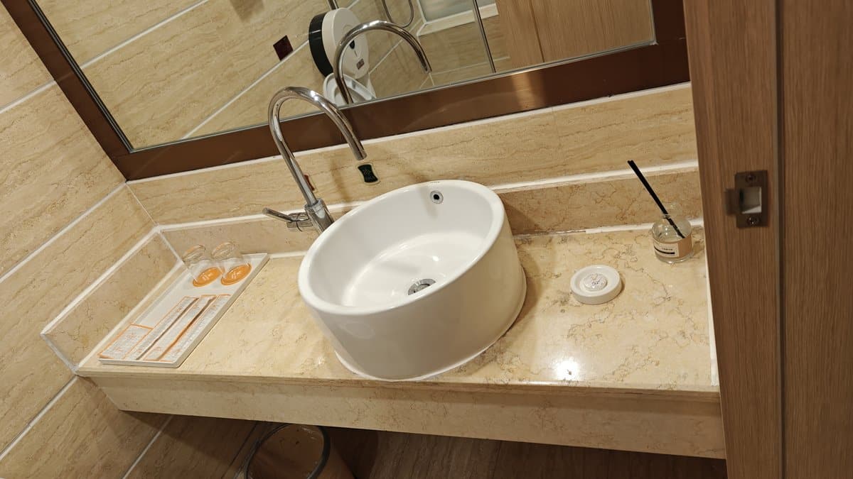 Vessel sink and toiletries