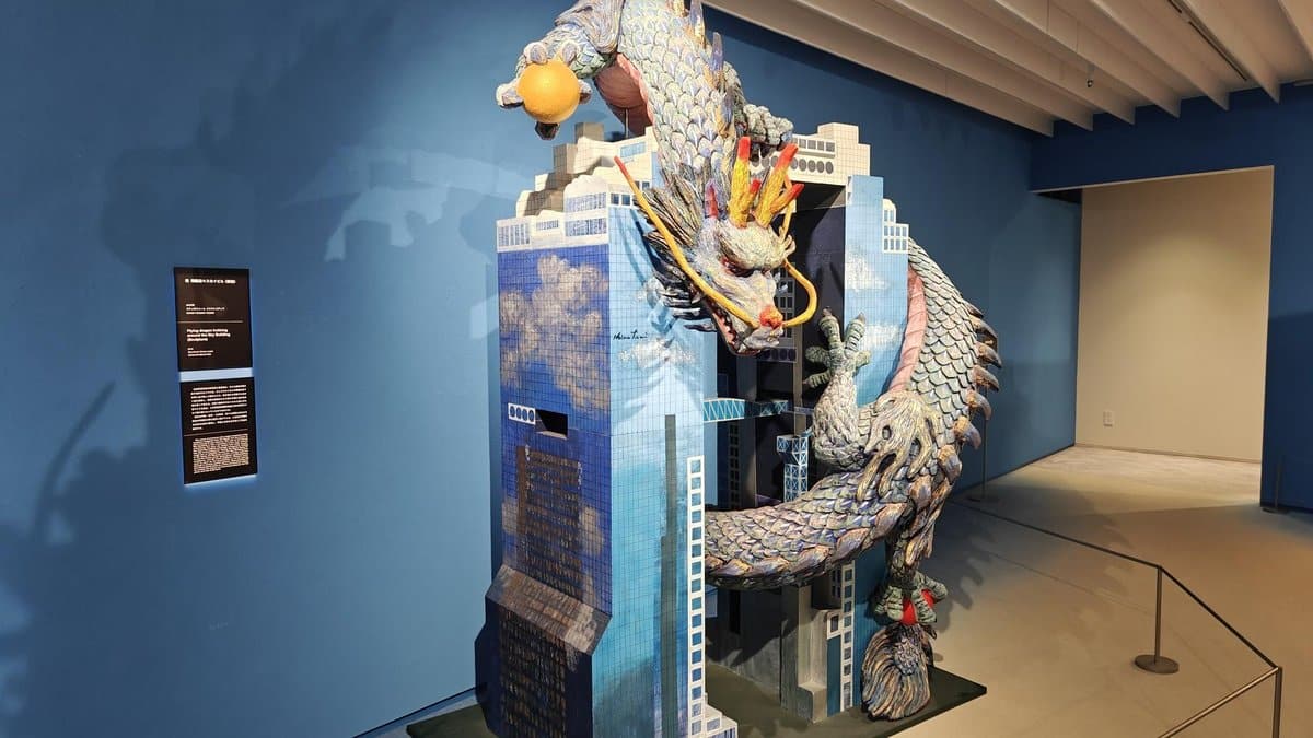 Vibrant dragon sculpture in gallery