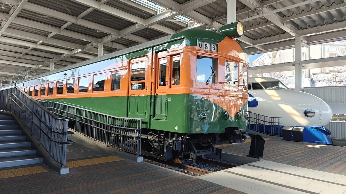 Vintage green and orange train display