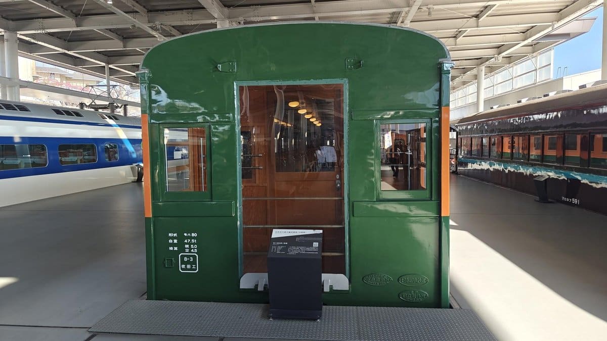Vintage train car in museum setting