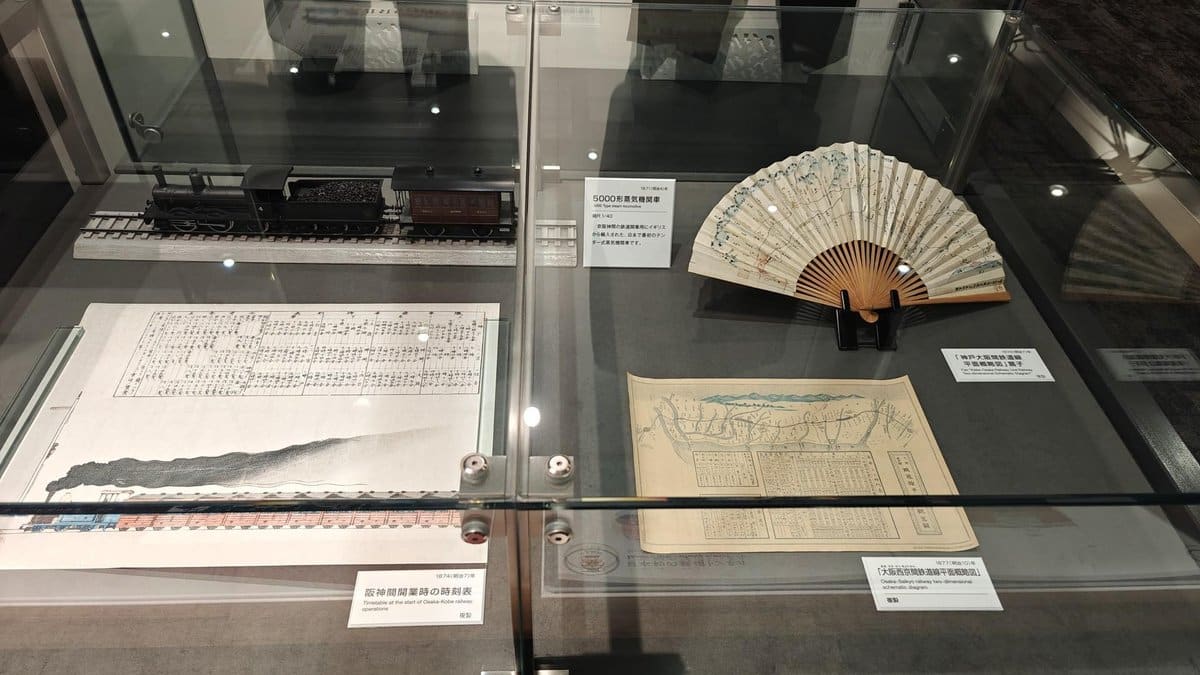 Vintage train display and antique fan