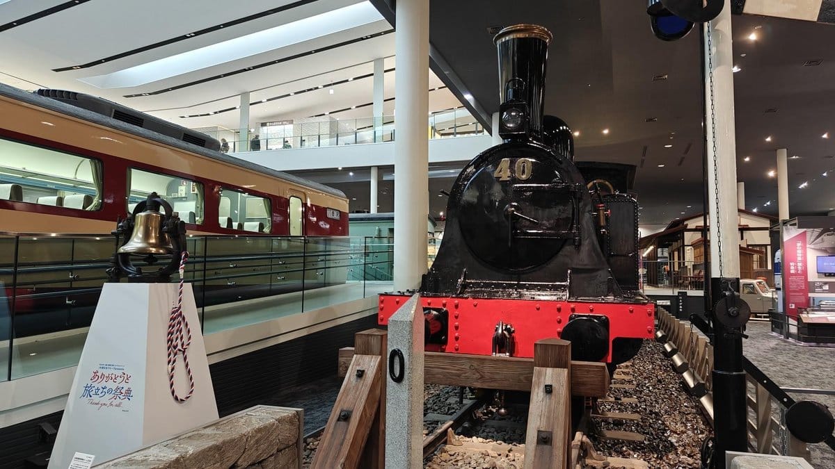 Vintage train engine in museum setting