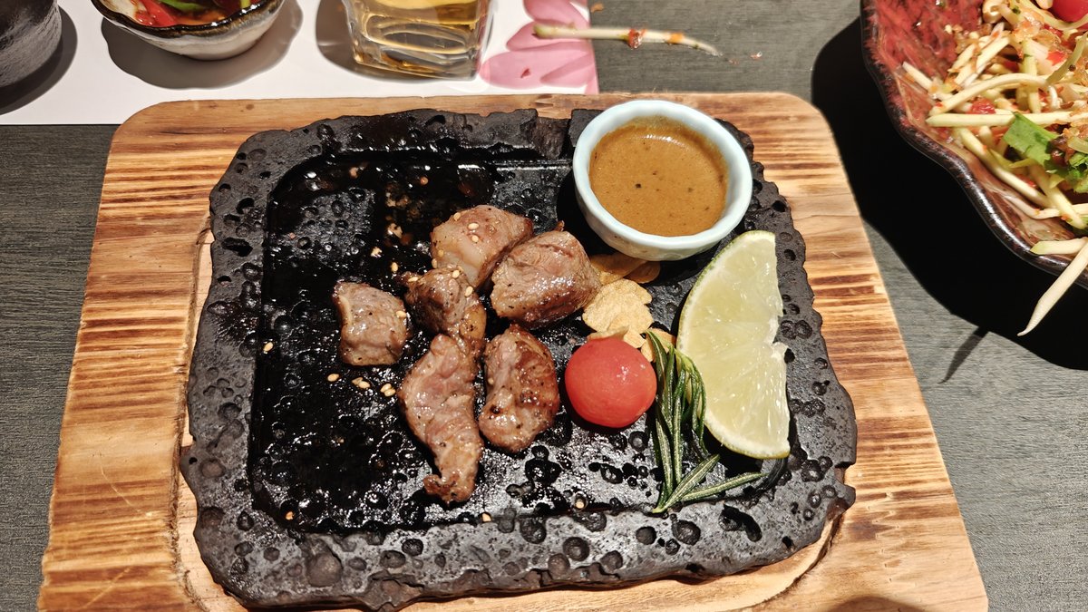 Wagyu on lava stone