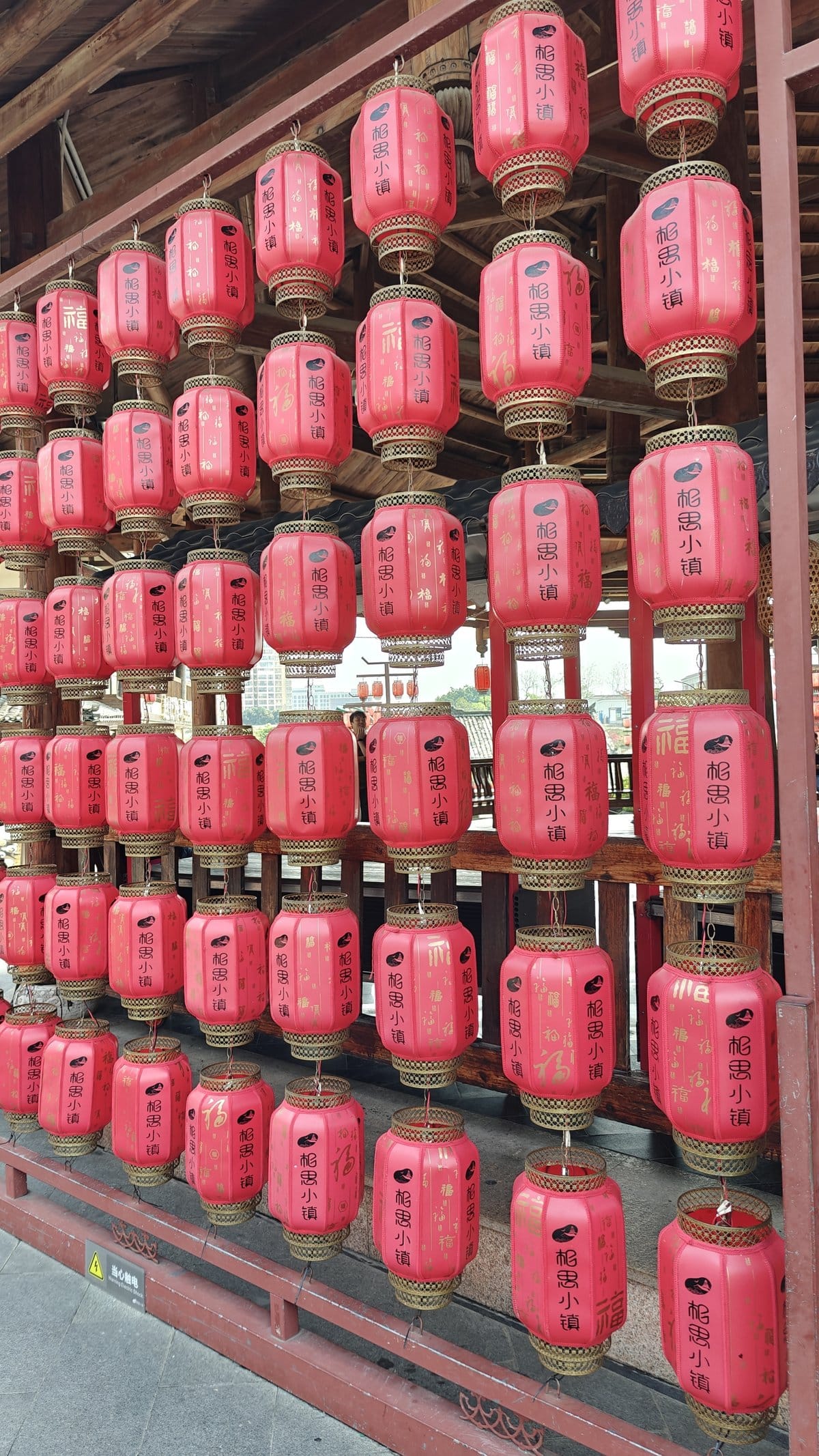 Wall of glowing pink lanterns