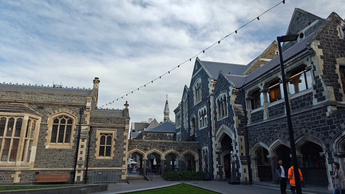 Wide courtyard view of the Arts Centre precinct