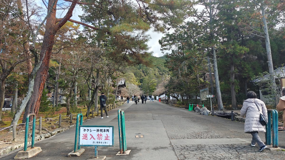 Wide gravel approach lined with trees, with a