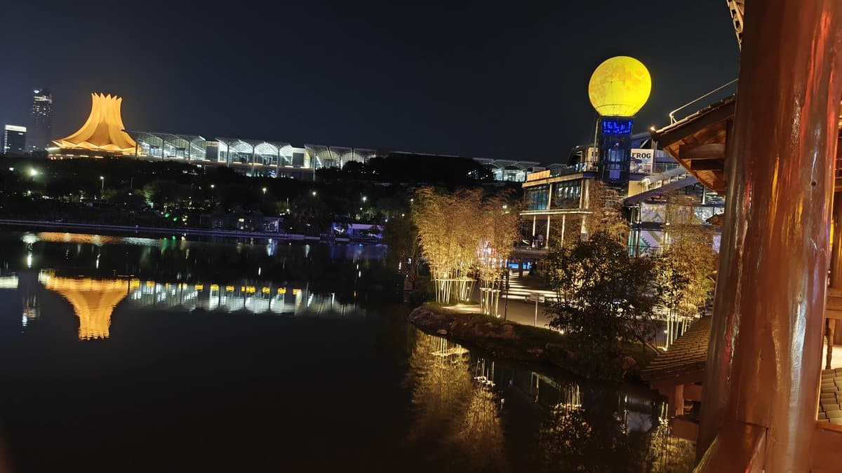 Wide lake panorama at night