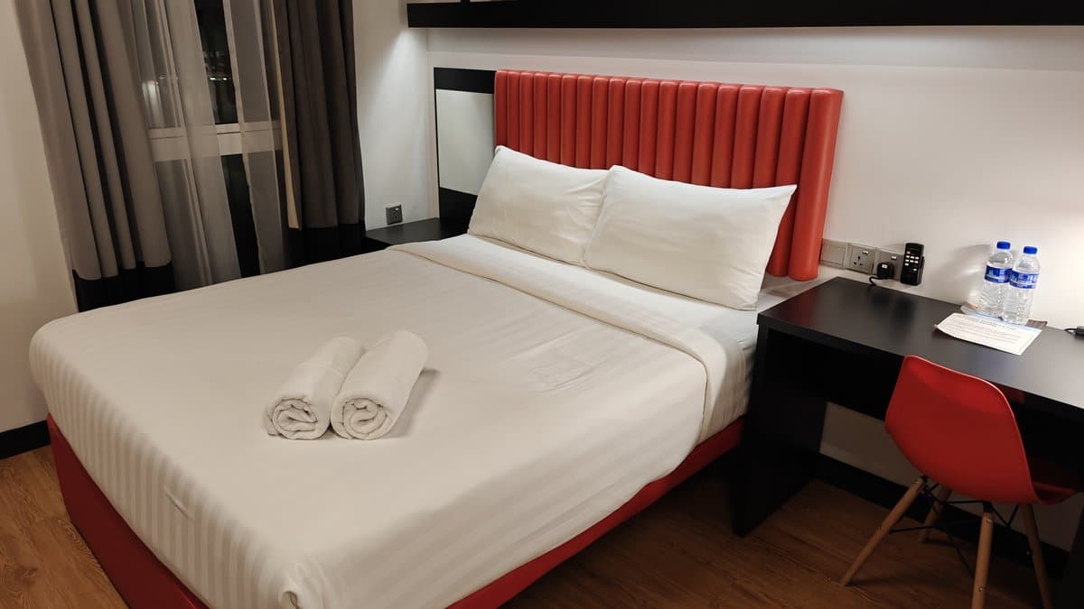 Wide view of hotel bed