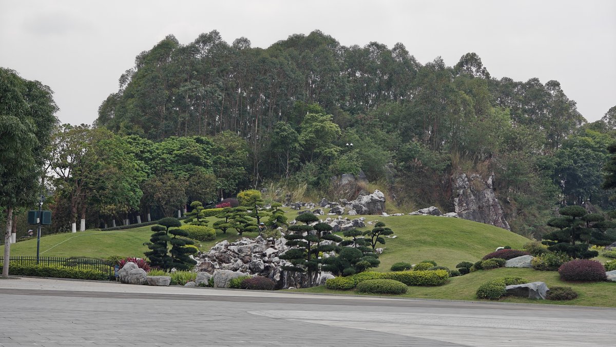 Wide zen garden with boulders