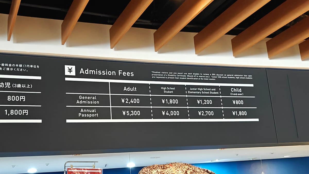 Admission fees information board