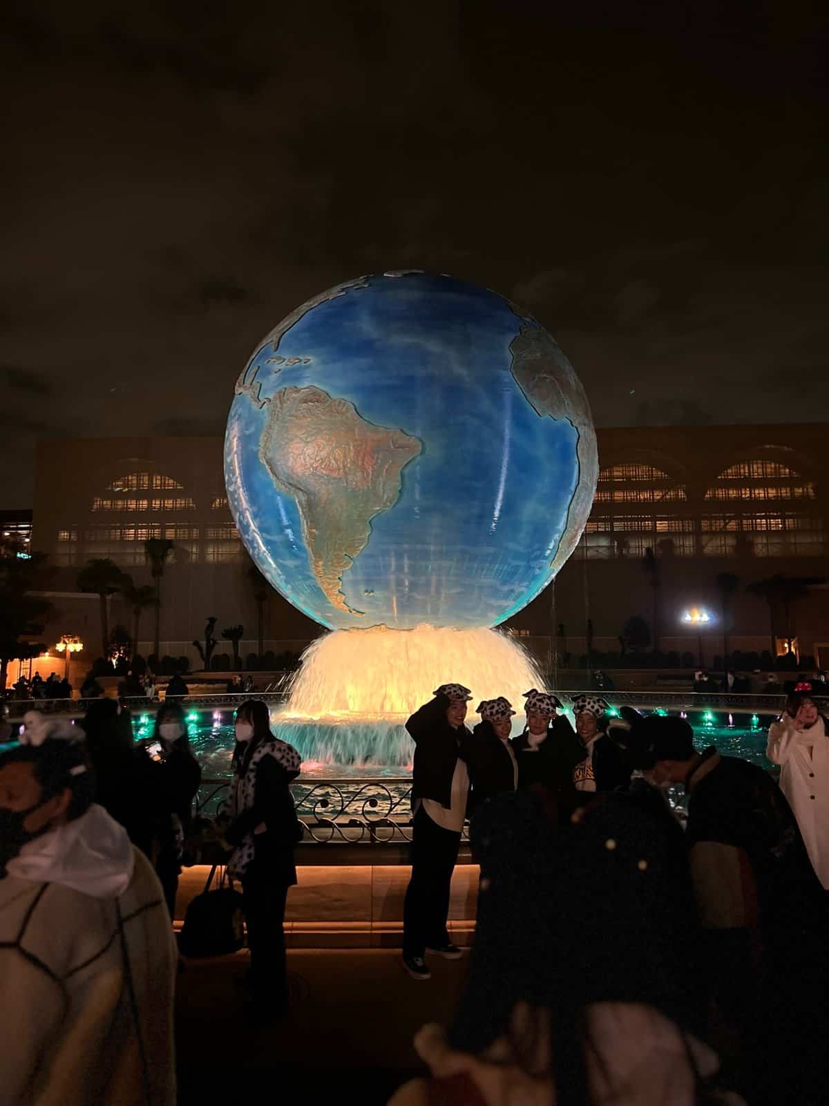 AquaSphere globe illuminated night