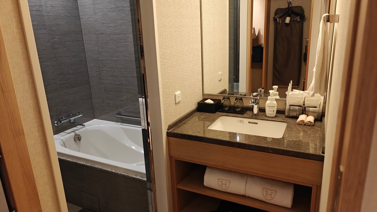 Bathroom bathtub and vanity
