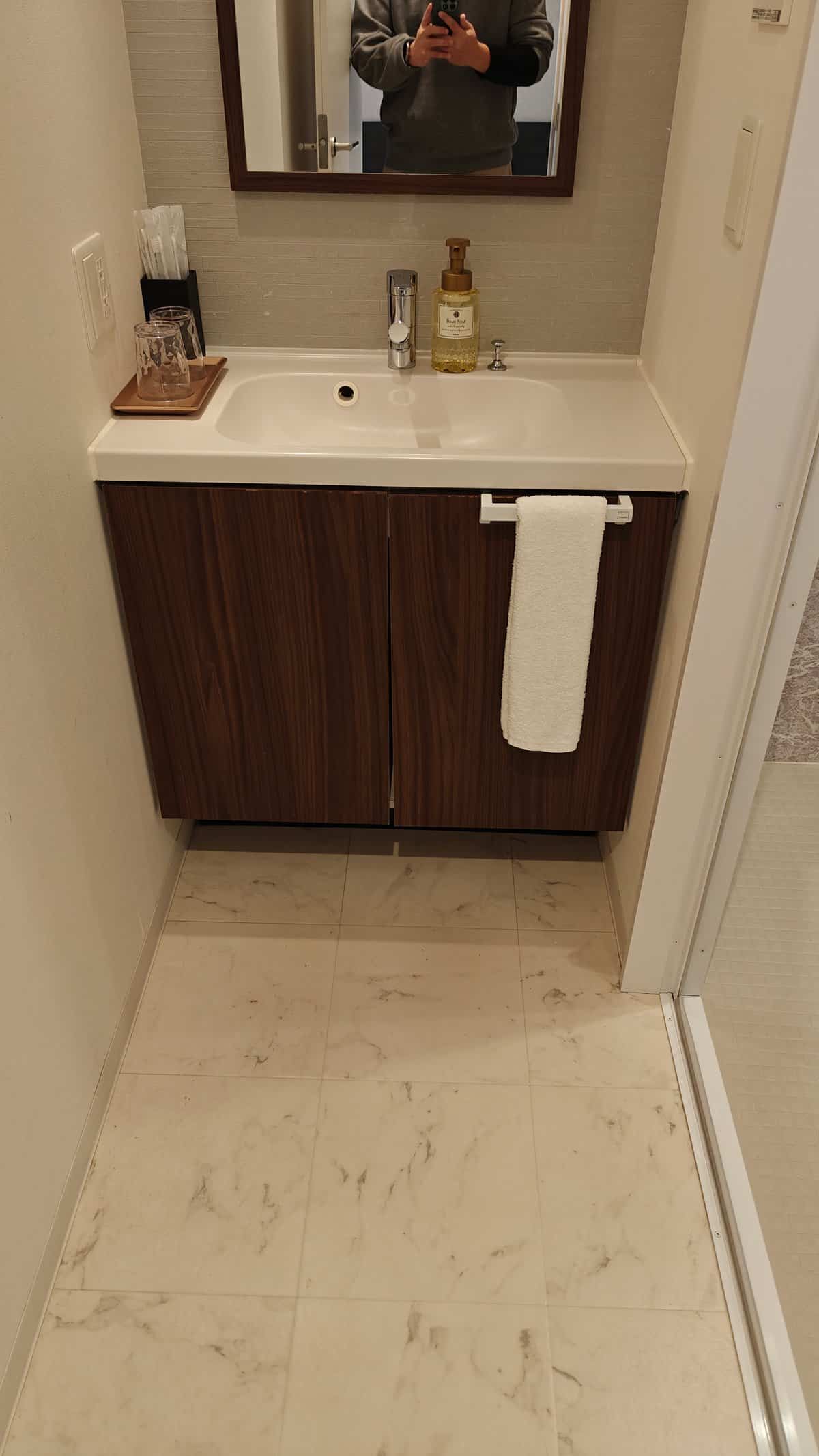 Bathroom vanity and amenities