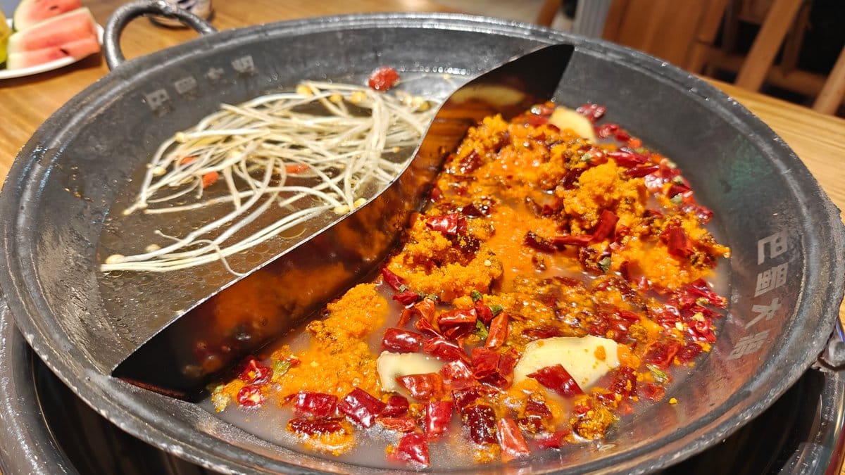 Bubbling spicy red broth