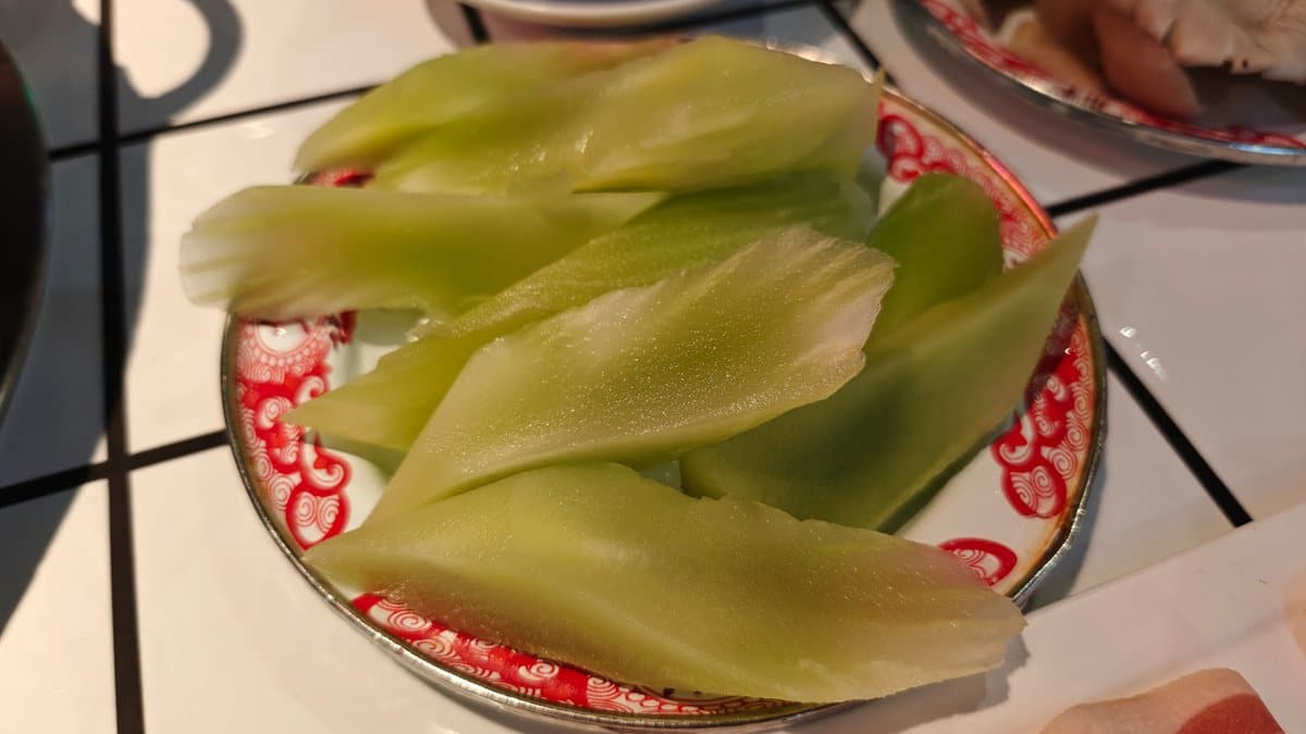 Celtuce slices plate