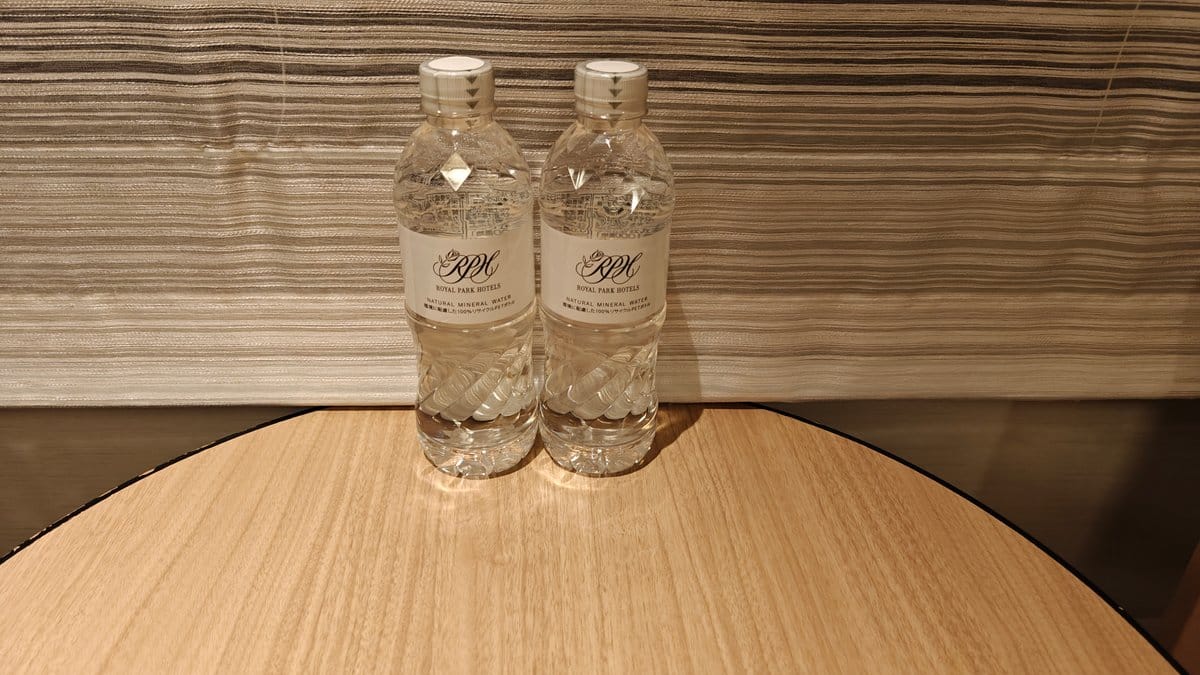 Complimentary water bottles table