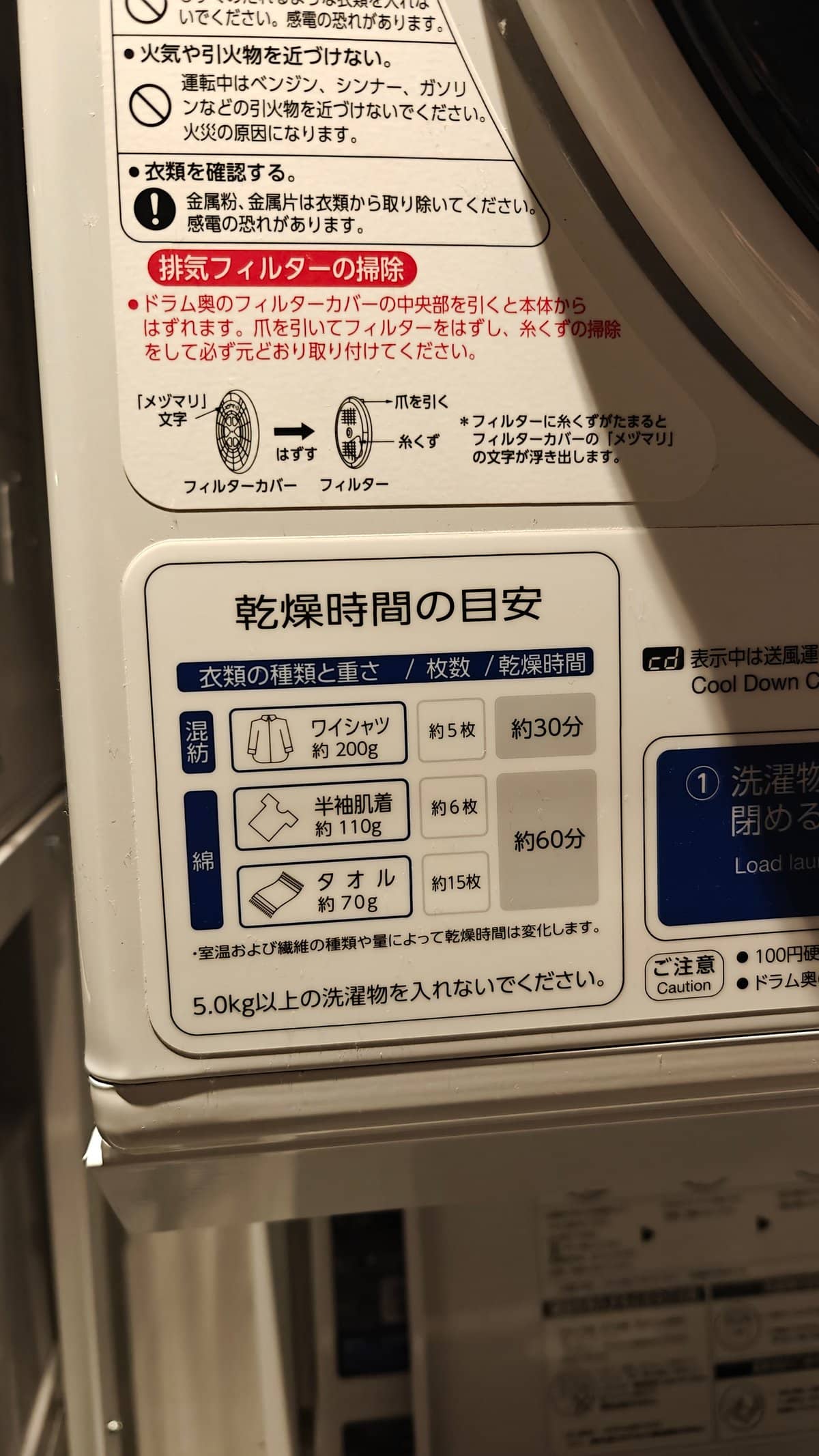 Detailed view of laundry machine control panel and