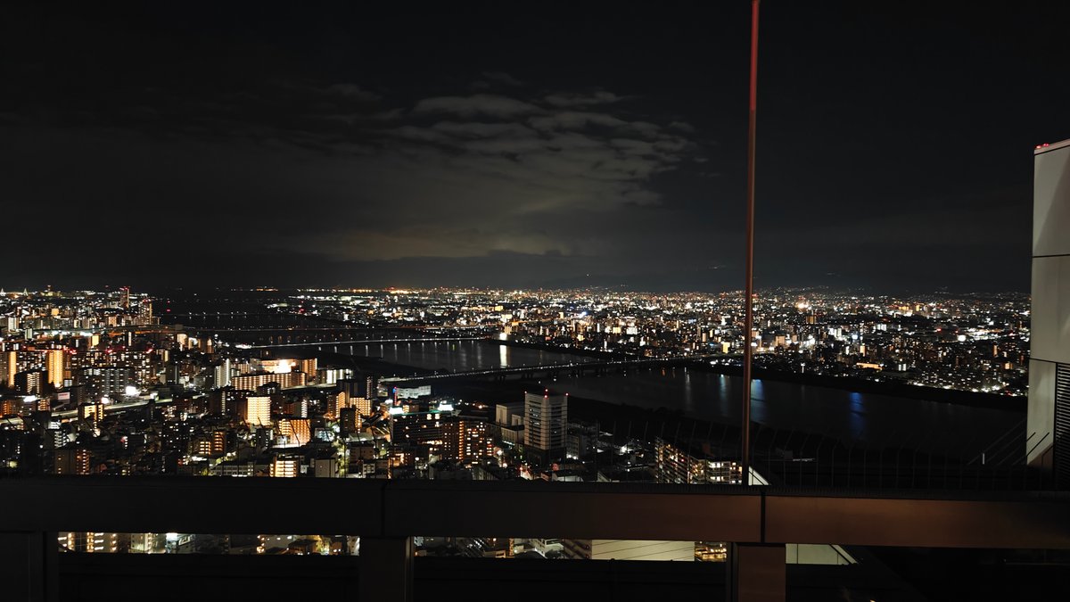 Expansive Osaka night panorama from sky