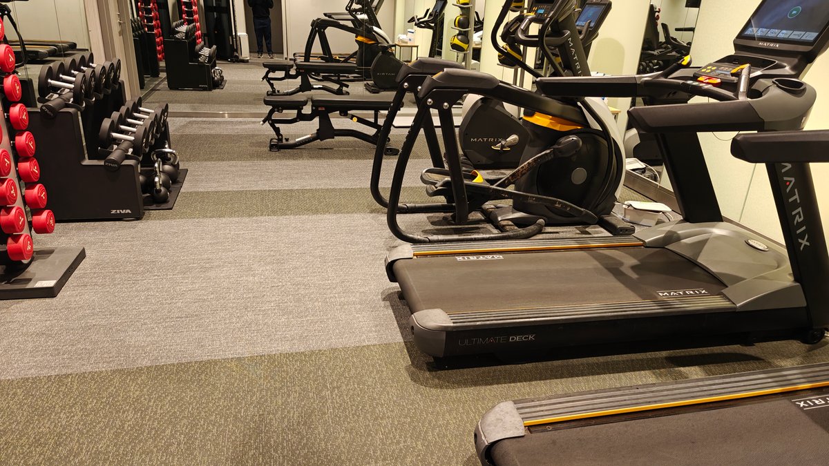 Full gym interior view showing cardio and strength