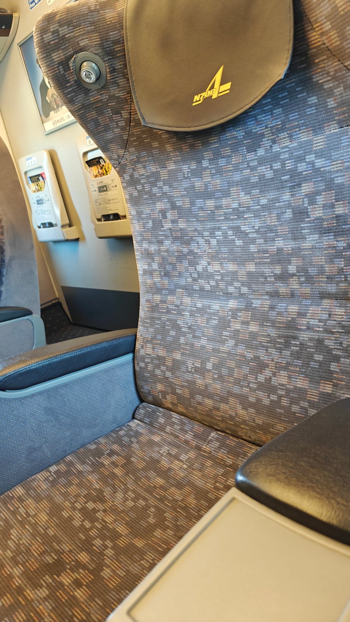 Green Car seat and legroom, headrest marked with