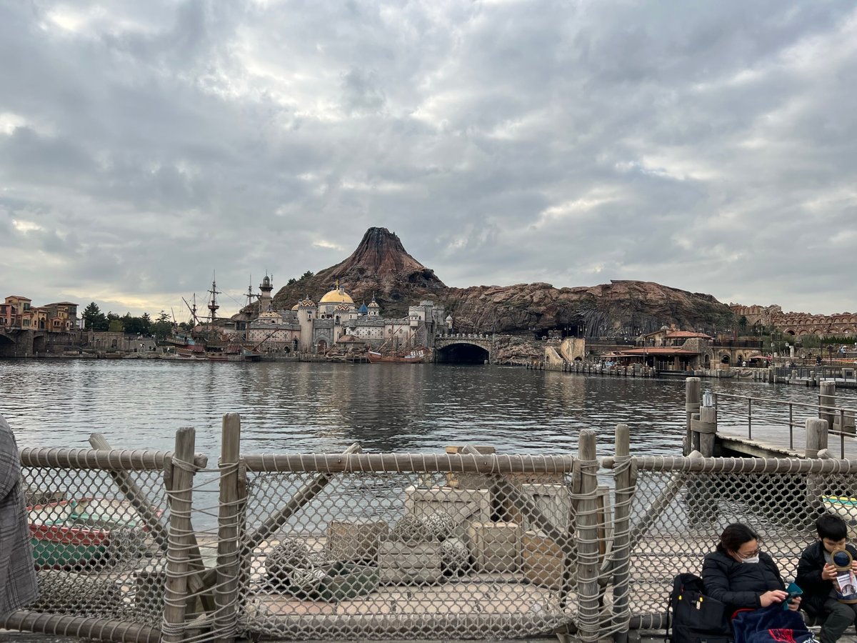 Harbor waterfront volcano backdrop